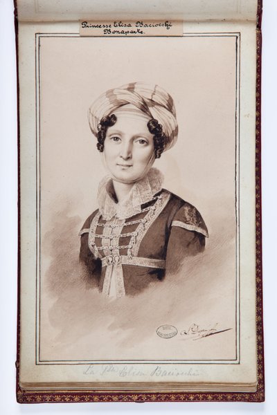 Portrait of Elisa Bonaparte, Princess Baciocchi, Illustration from the Small Album of Elisa Bonaparte by Louis Dupré